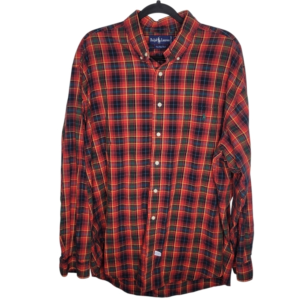 Vintage Ralph Lauren The Big Shirt Plaid Long Sleeve Button Down Shirt Size XL